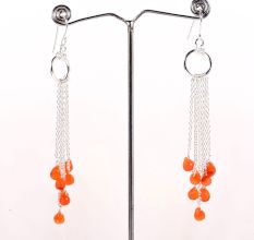 Silver Plated Brass Drop Dangle Earrings with Carnelian Gemstone